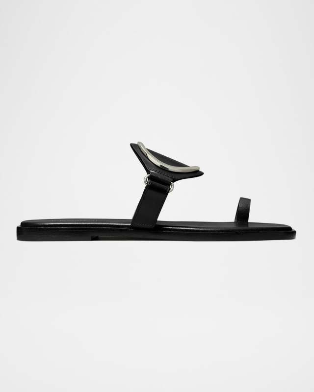 Leather Ring Flat Slide Sandals